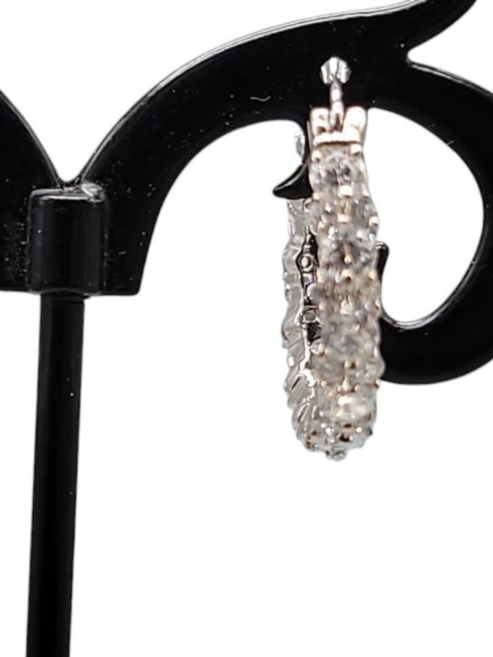 Cubic Zirconia Pave Sterling Hoop Earrings Latch Closure 925 Setting Sparkling - Picture 3 of 14